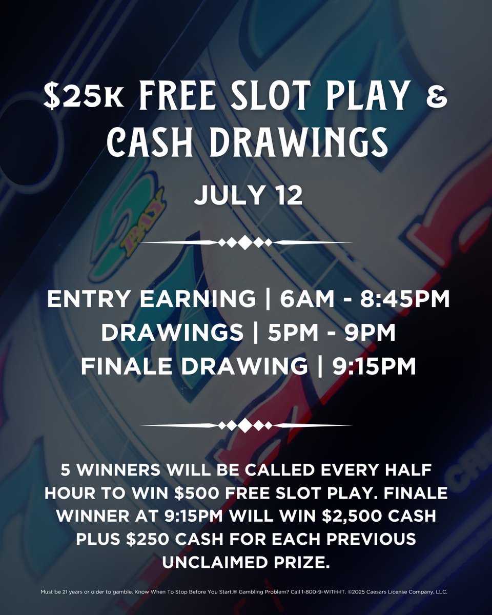 Join us tomorrow for our $25K Free Slot Play &amp; Cash Drawings! 🎰💸 #indianapolis #casino #playlegendary