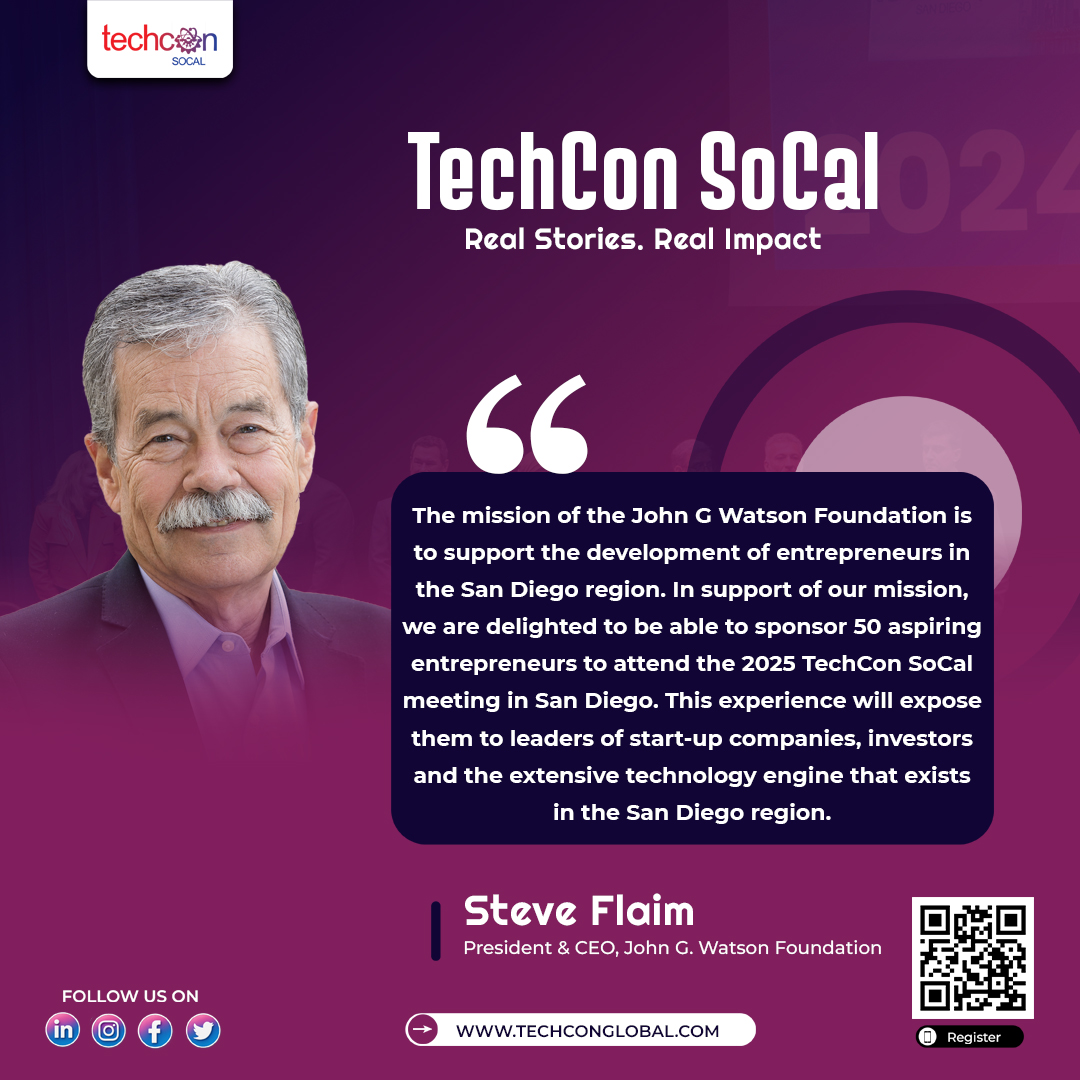 🌟 Empowering the future!

Thanks to Steve Flaim, President &amp; CEO of the John G. Watson Foundation, 50 future founders will join TechCon SoCal 2025 🙌

Real support = Real impact.

#TechConSoCal #FutureFounders #StartupSupport #TechForImpact