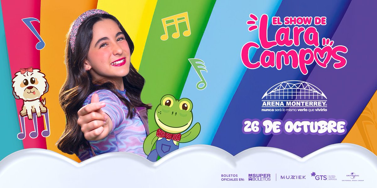 🎤🌈 Los momentos que se quedan en el corazón comienzan con una canción...

Lara Campos llega a la #ArenaMonterrey para regalarles a tus peques un día mágico lleno de alegría, música y ternura 🐸🎶🐶

📅 26 de octubre
🎟️ en Superboletos.com