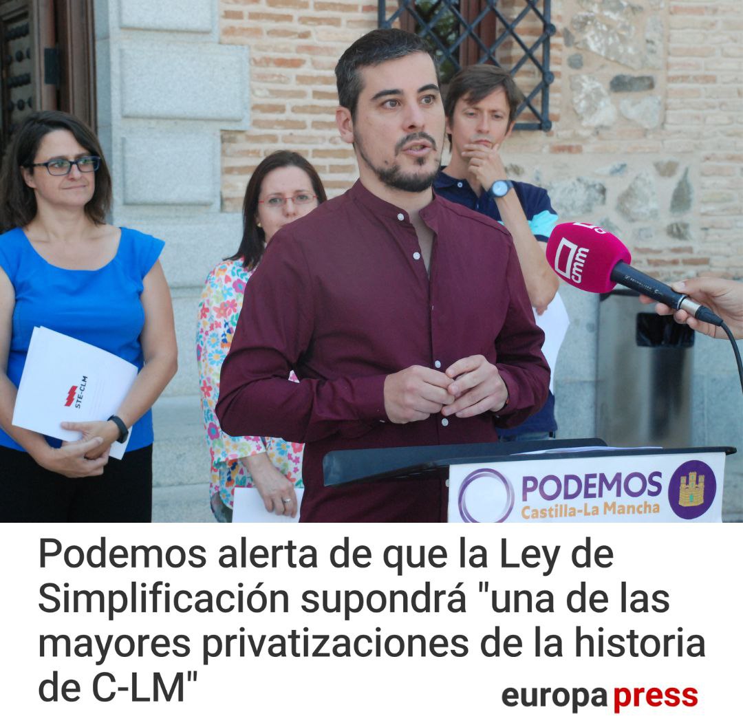 PodemosCLM's tweet image. Page y Cospedal ejemplifican que PP y PSOE comparten lo esencial aunque jueguen a no ser iguales. Esta ley recortará derechos y facilitará la corrupción. Venden nuestra región a los especuladores. Seguimos luchando por una Castilla-La Mancha de todes.

europapress.es/castilla-laman…