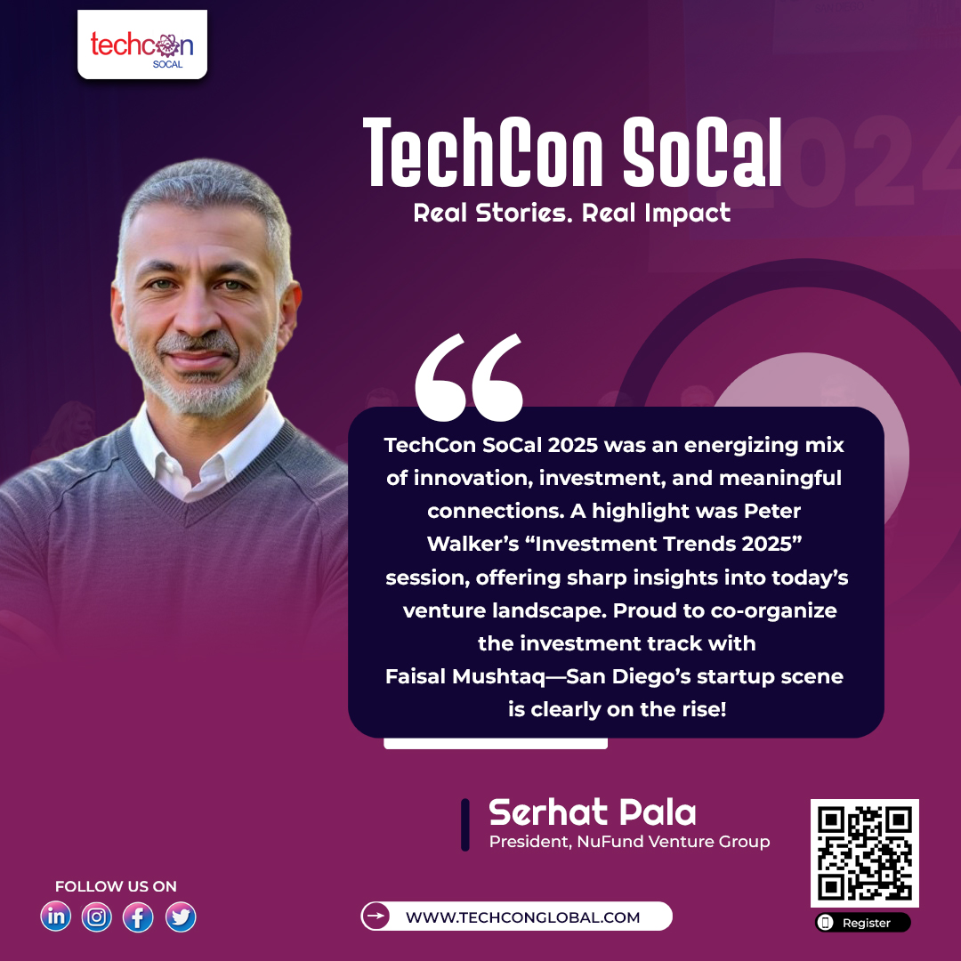 🔍 Big thanks to Serhat Pala, President of NuFund Venture Group, for leading bold conversations at TechCon SoCal 2025! 💡

His session with Faisal Mushtaq &amp; Peter Walker made investment insights unforgettable. 📈🔥

#TechConSoCal #StartupEcosystem #VentureCapital