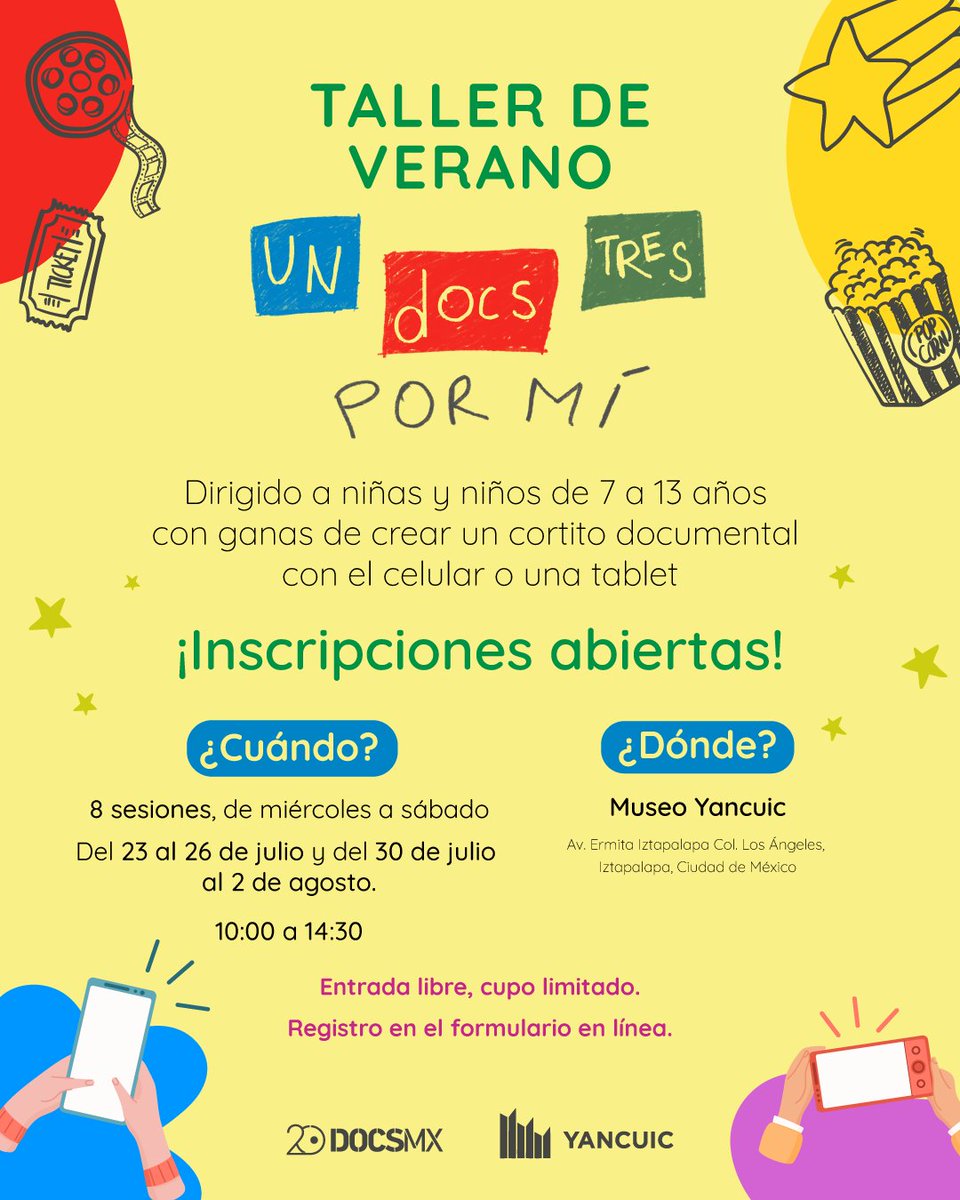DocsMX's tweet image. ☀️ Este verano, tus peques no solo van a jugar… ¡van a hacer cine! 📹🎬
🔗 ¡Regístralos ya!
El cupo es limitado y esto no se repite. 👉 bit.ly/4eGmeSA
