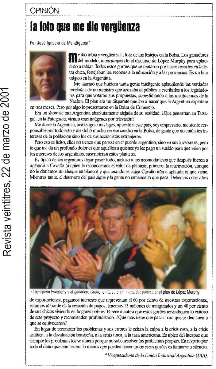 Me dio mucho dolor el aplauso ayer de algunos empresarios en la Bolsa de Comercio al anuncio del presidente de que vetará el aumento a jubilados y la asistencia a personas con discapacidad. Y que iría a la justicia si el veto es rechazado.
Me hizo acordar a marzo de 2021. 👇