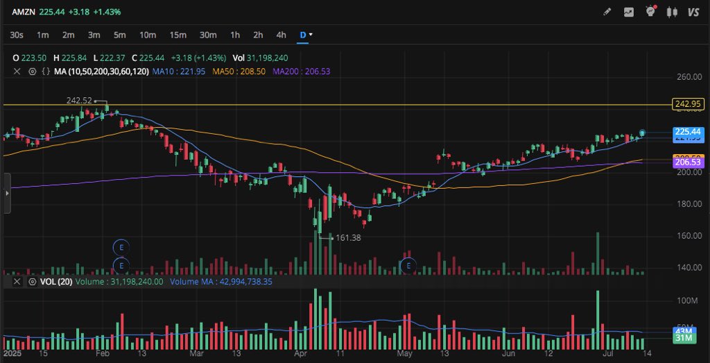 stonksnwhatnot's tweet image. If I had to make a guess it would be that $AMZN is going to have a huge breakout to $250s into the fall, especially with that vol bar on 6/27.