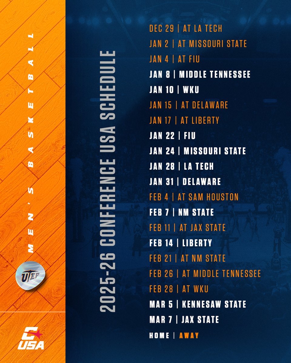 UTEPMBB's tweet image. The CUSA conference schedule is here. Will you be there?
🎟️ pulse.ly/oubev4b2qn
#PicksUp