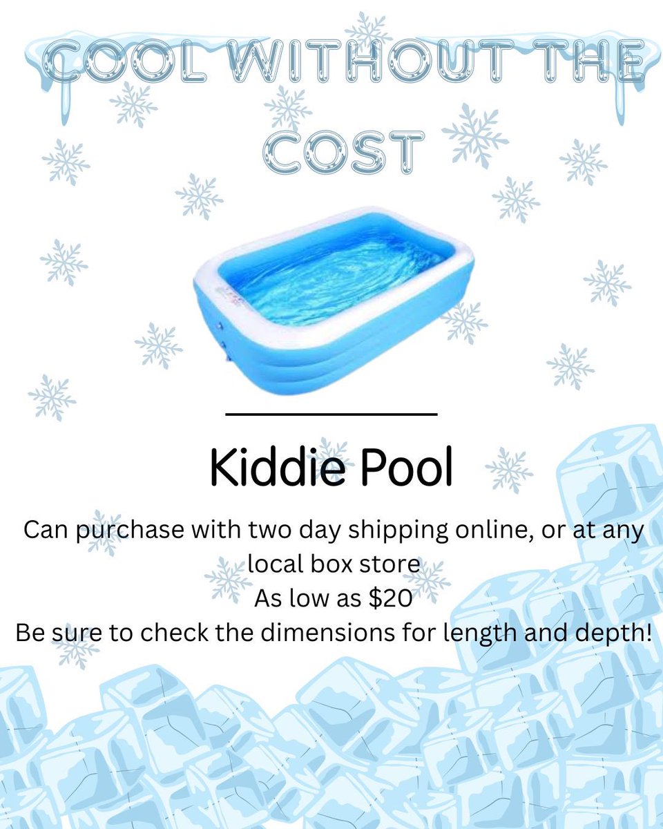Kiddie pools are an easy, contained option for cold water immersion. Be sure the your dimensions allow for the patient to have their full body in the tub! 🛁