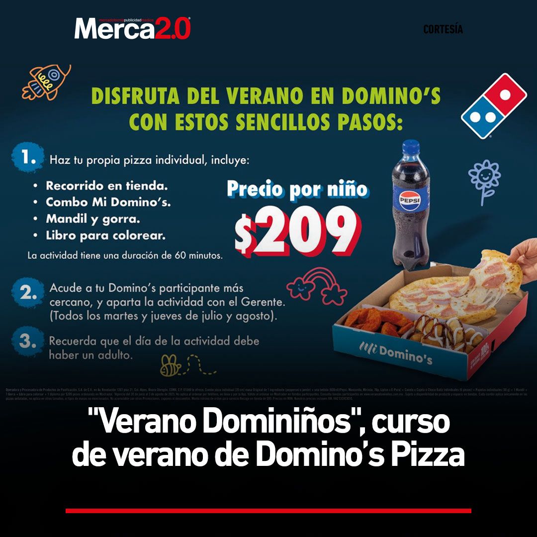 Merca20's tweet image. ¿Buscas la actividad perfecta para estas vacaciones? 🤩 Con "Verano Dominíños", los pequeños de 6 a 16 años vivirán una experiencia única haciendo su pizza favorita desde cero.🗓️ 

#DominosPizza #CursoDeVerano #merca20 

Toda la información zurl.co/SJcOS