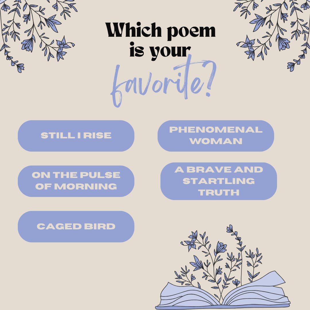 DrMayaAngelou's tweet image. Each of Dr. Maya Angelou's poems is a masterpiece — but we want to hear from you. Which one is your favorite? Let us know in the comments below! 💖
