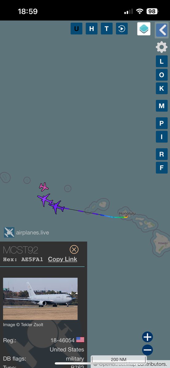 APbyPL's tweet image. Two KC-46 departing #HNL #HICKAM prob for exercise #REFORPAC 2025 outbound to? MCST82. MCST92.