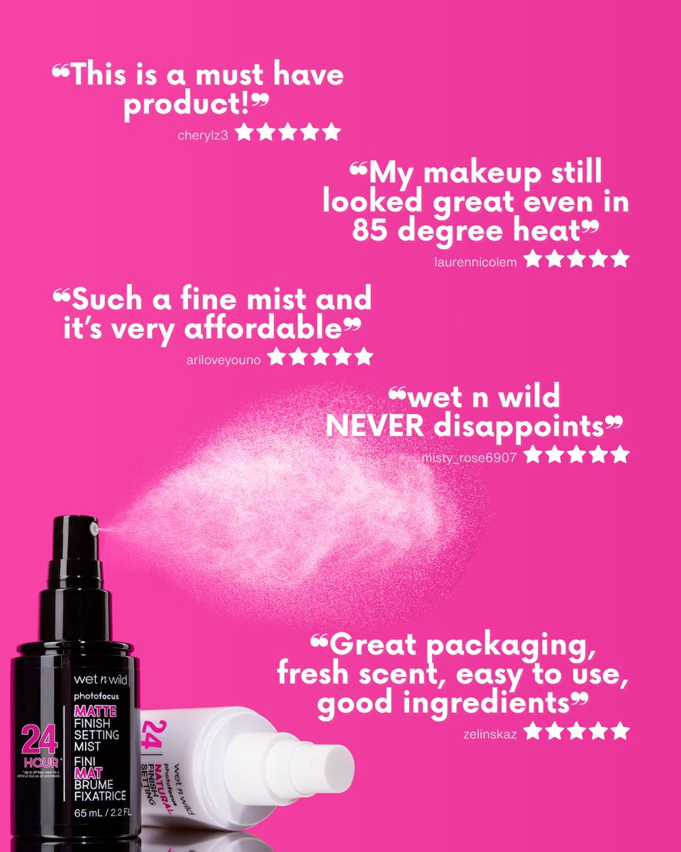 wet n wild beauty (@wetnwildbeauty) on Twitter photo Our $5.39 PhotoFocus Setting Mists deliver the final touch your look deserves:
💦 Lightweight + breathable
⏳ Up to 24HR wear
✨ Available in a Natural and Matte finish
Shop @walmart @target @walgreens <a href="/cvspharmacy/">CVS Pharmacy</a> <a href="/fivebelow/">Five Below</a> <a href="/amazon/">Amazon</a> & wetnwildbeauty.com Our $5.39 PhotoFocus Setting Mists deliver the final touch your look deserves:
💦 Lightweight + breathable
⏳ Up to 24HR wear
✨ Available in a Natural and Matte finish
Shop @walmart @target @walgreens <a href="/cvspharmacy/">CVS Pharmacy</a> <a href="/fivebelow/">Five Below</a> <a href="/amazon/">Amazon</a> & wetnwildbeauty.com