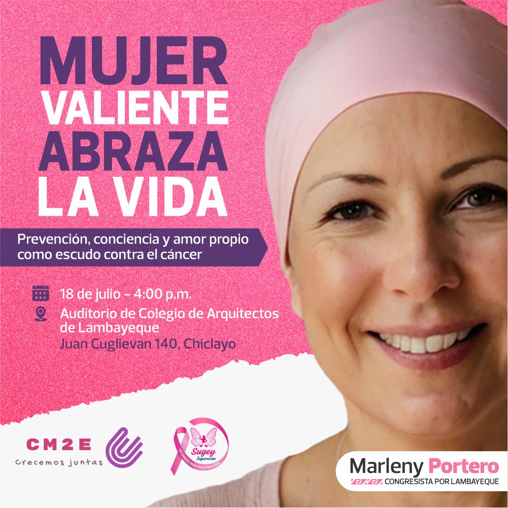Marleny Portero - Congresista de la República 🇵🇪 on X: 📢Desde nuestro  Despacho seguimos firmes en nuestro compromiso por fortalecer la  prevención, este viernes 18 participa en el evento, “MUJER VALIENTE ABRAZA