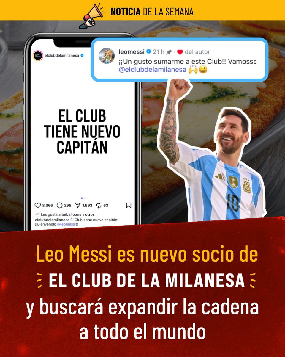 marcasarg_'s tweet image. El Club de la Milanesa tiene un nuevo capitán! La cadena que cuenta con más de 70 locales y presencia en tres países apunta a seguir expandiéndose por nuevas latitudes de la mano del 10.
