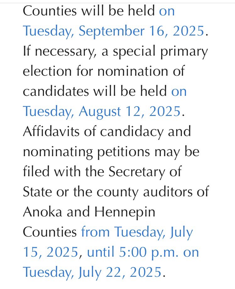 thauserkstp's tweet image. Gov. Tim Walz announces special election to be held Sept. 16 to fill the Brooklyn Park area seat previously held by the late House Speaker Emerita Melissa Hortman.