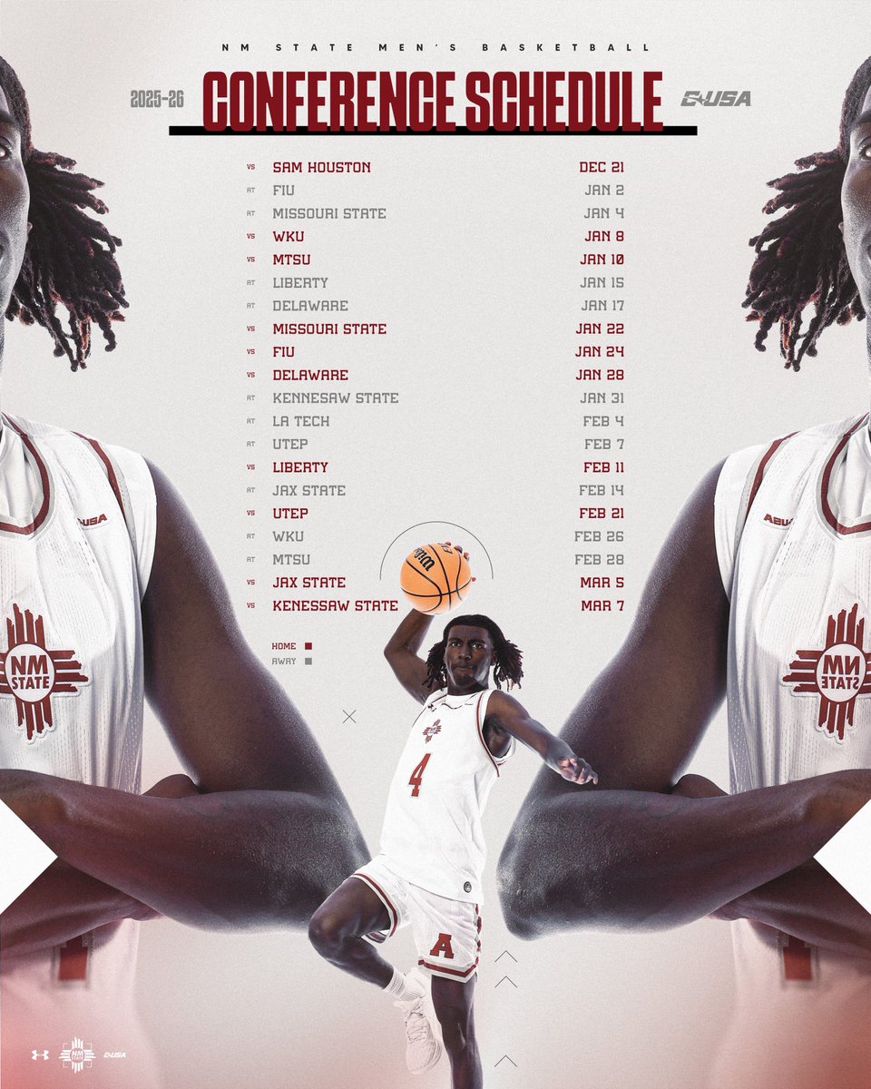 NMStateMBB's tweet image. Mark your calendars! 🗓️
The 2025-26 @ConferenceUSA schedule is set with 20 league games on deck for the Aggies.
𝐑𝐄𝐋𝐄𝐀𝐒𝐄 » bit.ly/3IBArnL
#AggieUp | #NoLimitOnUs