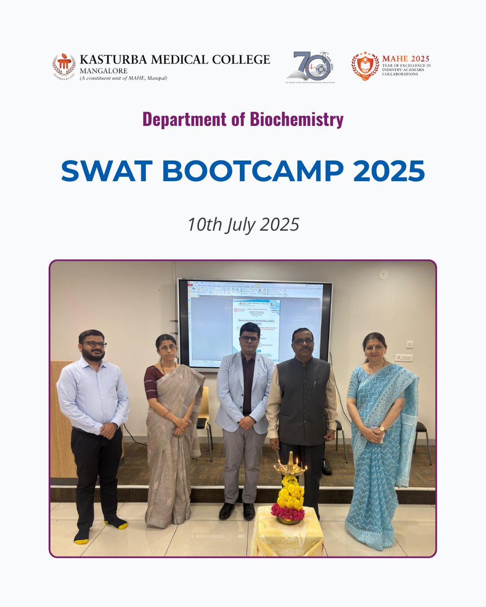 KMC_Mangalore's tweet photo. Biochem KMC Mangalore x @Roche Diagnostics conducted a full-day SWAT Bootcamp for clinical lab technologists. Topics ranged from pre-analytics to Six Sigma QC. A step forward in lab excellence!
#KMCMangalore #SWAT2025 #Roche #IndustryAcademia https://t.co/hCqNdtQkLW