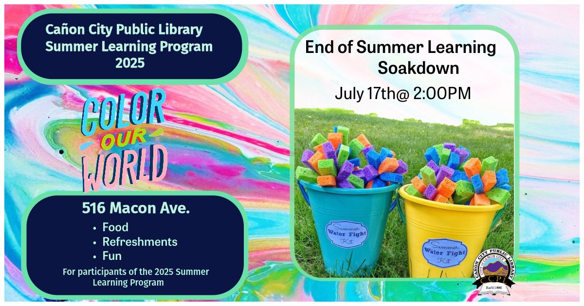 CanonLibrary's tweet image. Our last Summer Learning program will be on July 17th! We will be having a Summer Soakdown in Macon Plaza at 2:00pm for participants of the 2025 Summer Learning Program.