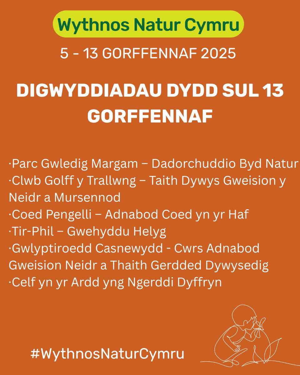 🐝🌳Digwyddiadau Dydd Sul 13 Gorffennaf

📅 Mae'r digwyddiadau gwych hyn yn digwydd yfory!

👉 Gweler yr holl ddigwyddiadau a chynlluniwch eich
antur nawr:
 bit.ly/3TaUBHr
Dathlwch ochr wyllt Cymru! 💚
#WythnosNaturCymru

#Natur #Cymru #EwchAllan