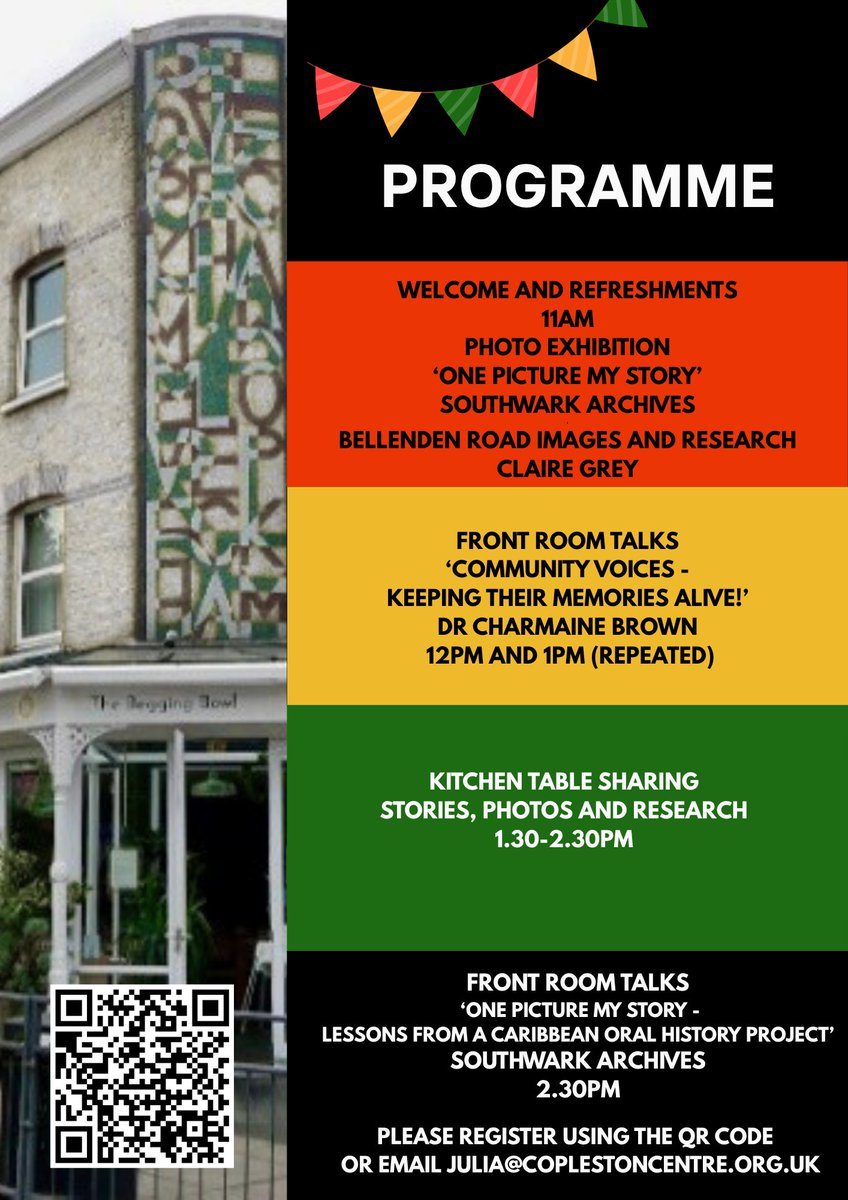 PeckhamVision's tweet image. Caribbean Voices From Time with Dr Charmaine Brown, Greenwich Uni & Southwark Archives FRI 18 JULY. See images.
* undocumented stories of Caribbean community 1960-1990, in Bellenden Road area; bring photos/stories for living archive. All welcome.
* book: forms.office.com/e/bm0wJF1Qau?o…
