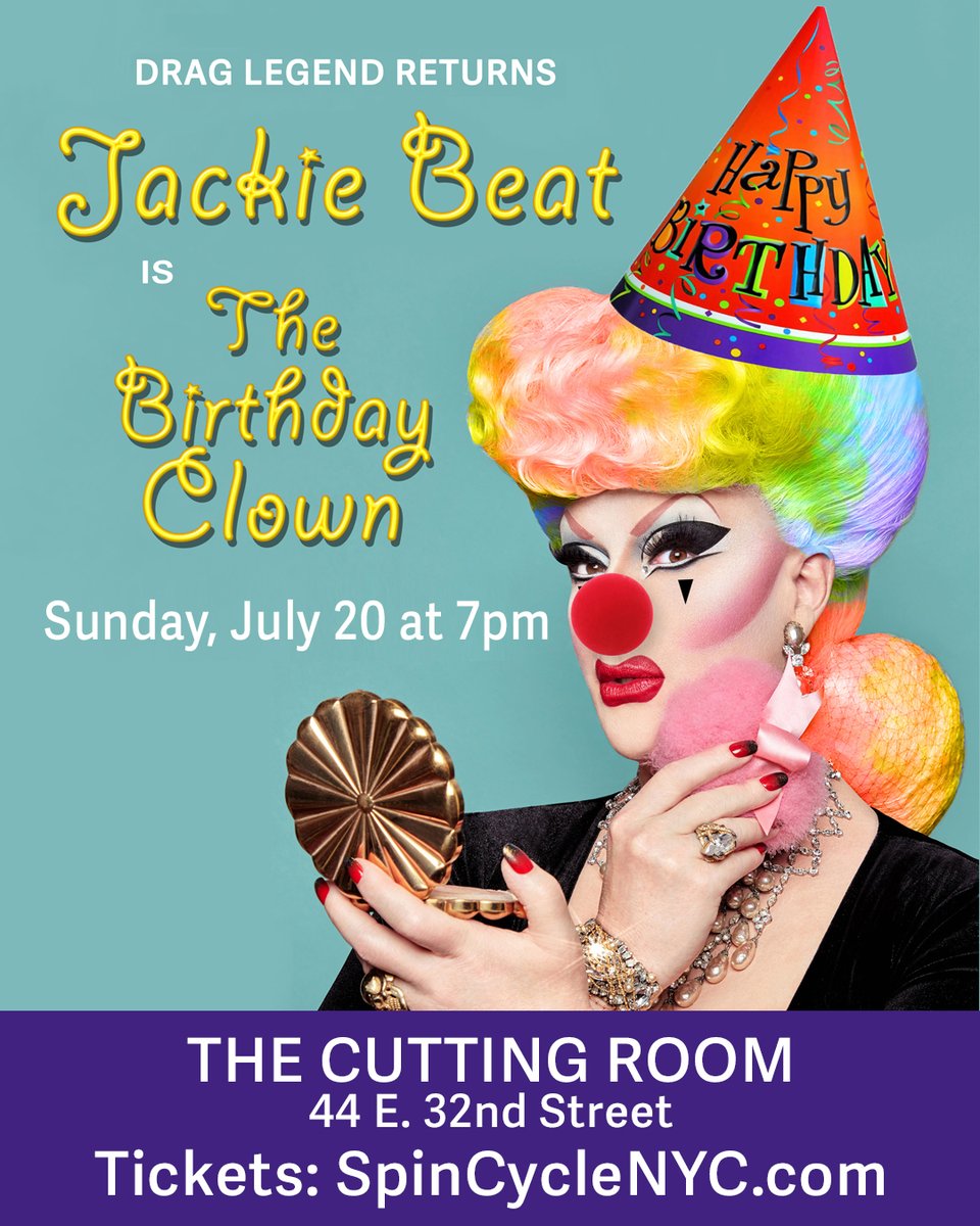 Spin Cycle NYC (@spincyclenyc) on Twitter photo Next week at <a href="/CuttingRoomNYC/">The Cutting Room</a>: Miss <a href="/JACKIEBEAT/">Jackie Beat</a>, Birthday Clown! spincyclenyc.com/index.php/beyo… Next week at <a href="/CuttingRoomNYC/">The Cutting Room</a>: Miss <a href="/JACKIEBEAT/">Jackie Beat</a>, Birthday Clown! spincyclenyc.com/index.php/beyo…