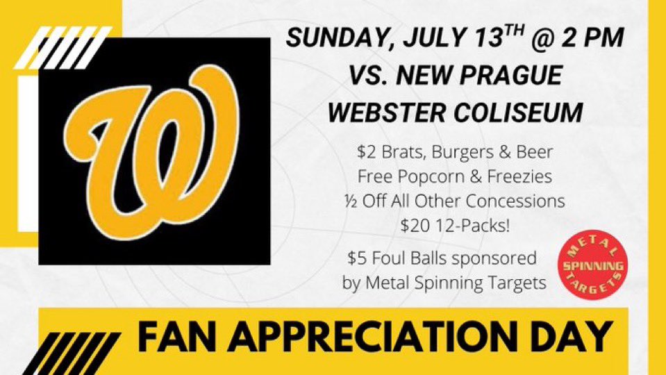 WebsterSox's tweet image. Sox fans, come on out for fan appreciation day this Sunday at 2pm as the Sox take on the Orioles! 

Details on the festivities below: