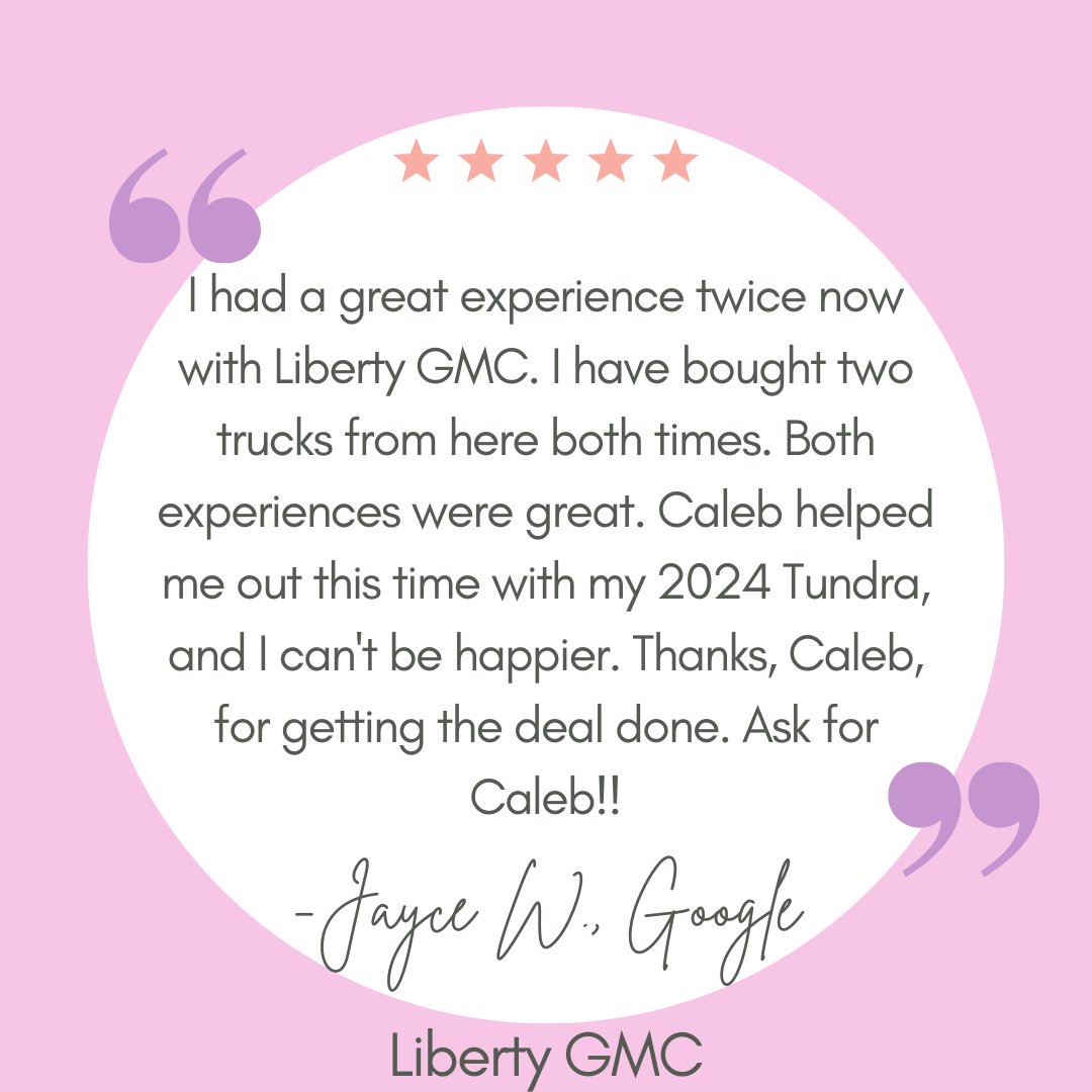 Twice the trucks, twice the satisfaction! We're thrilled Caleb could help make your 2024 Tundra dream come true. Thank you for coming back to Liberty GMC, Jayce. Your loyalty means everything. For anyone looking, you heard it here: ask for Caleb! 🙌🚙