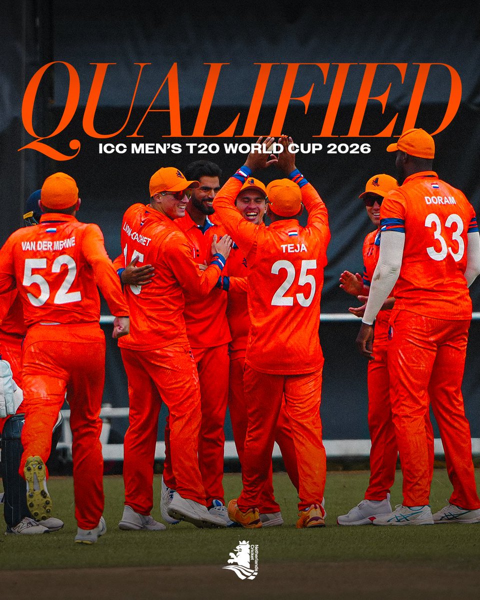 KNCBcricket's tweet photo. 𝗪𝗲’𝗿𝗲 𝗴𝗼𝗶𝗻𝗴 𝘁𝗼 𝗜𝗻𝗱𝗶𝗮 &amp; 𝗦𝗿𝗶 𝗟𝗮𝗻𝗸𝗮! 🇮🇳🇱🇰

With today’s win over 🇮🇹, we’ve qualified for the ICC Men’s T20 World Cup 2026! 🌏

#kncbcricket #KNCBMen #t20cricket #T20WorldCupQualifier #VoorburgCricketClub #NEDvITA #RoadTo2026 #T20WorldCup https://t.co/qZtYXHOaNN