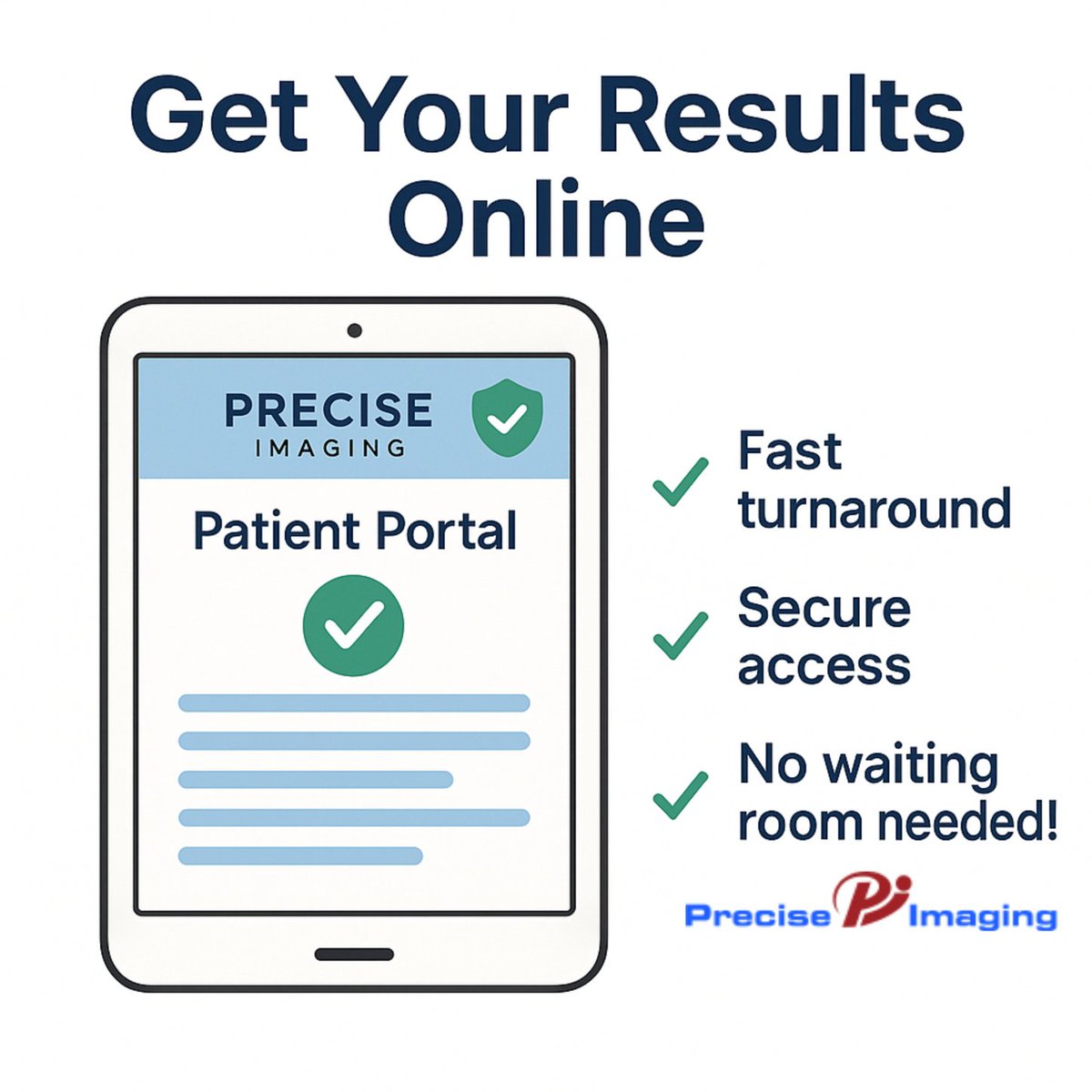 PreciseImaging's tweet image. 📲 No more waiting rooms. No more delays.
 Get your imaging results online — fast, secure, and stress-free through the Precise Imaging Patient Portal.
 ✅ Quick turnaround
 ✅ Safe login
 ✅ 24/7 access
#PatientPortal #PreciseImaging #FastResults #OnlineHealthcare #MedicalAccess