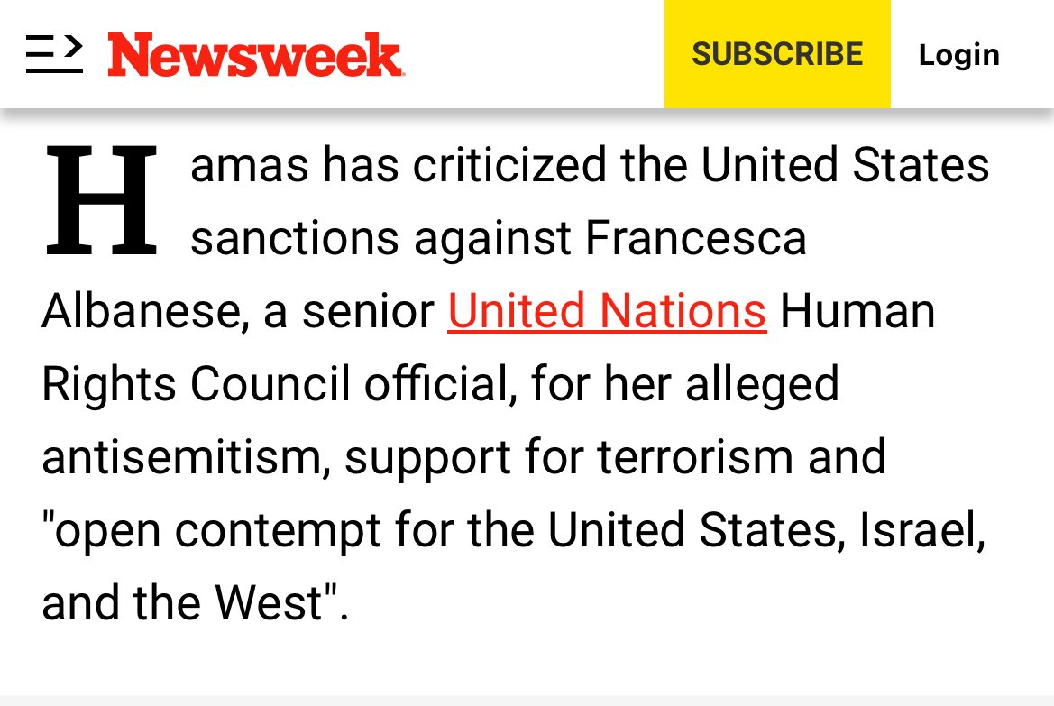 🎗️(((SIMON WEINBERG))) (@slmonweinberg) on Twitter photo 🔴🇺🇳| Le Hamas prend officiellement la défense de Francesca Albanese <a href="/FranceskAlbs/">Francesca Albanese, UN Special Rapporteur oPt</a> , rapporte Newsweek. Le groupe terroriste dénonce les sanctions américaines contre la rapporteuse de l’<a href="/ONU_fr/">Nations Unies (ONU)</a>, accusée d’antisémitisme, d’apologie du terrorisme et de haine ouverte envers les 🔴🇺🇳| Le Hamas prend officiellement la défense de Francesca Albanese <a href="/FranceskAlbs/">Francesca Albanese, UN Special Rapporteur oPt</a> , rapporte Newsweek. Le groupe terroriste dénonce les sanctions américaines contre la rapporteuse de l’<a href="/ONU_fr/">Nations Unies (ONU)</a>, accusée d’antisémitisme, d’apologie du terrorisme et de haine ouverte envers les