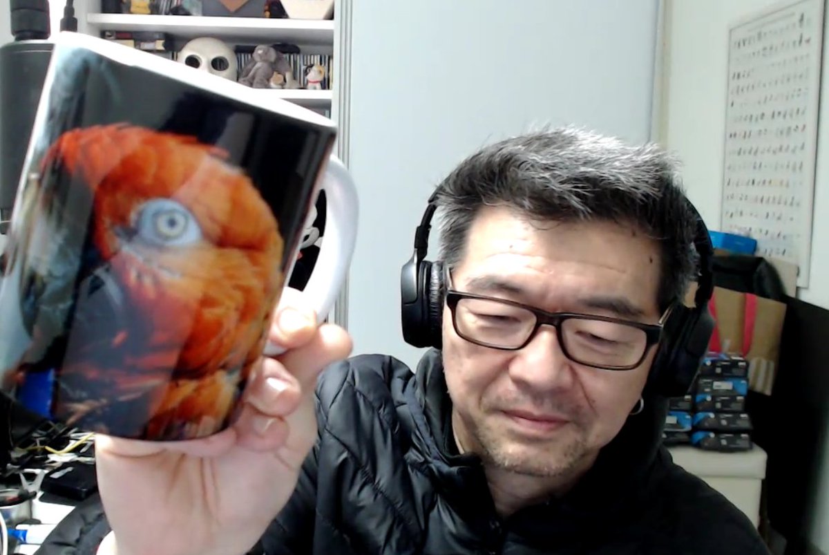 So excited! Project manager Norberto shows a mug ordered through <a href="/Xibit_App/">Xibit</a> new Print-on-Demand feature 😀💜