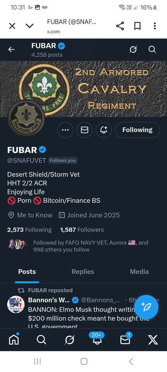 Can we support this veteran and give them a boost, please give <a href="/SNAFUVET/">FUBAR</a> a follow, repost 💪🫶🤙💥💯🇺🇸🫡