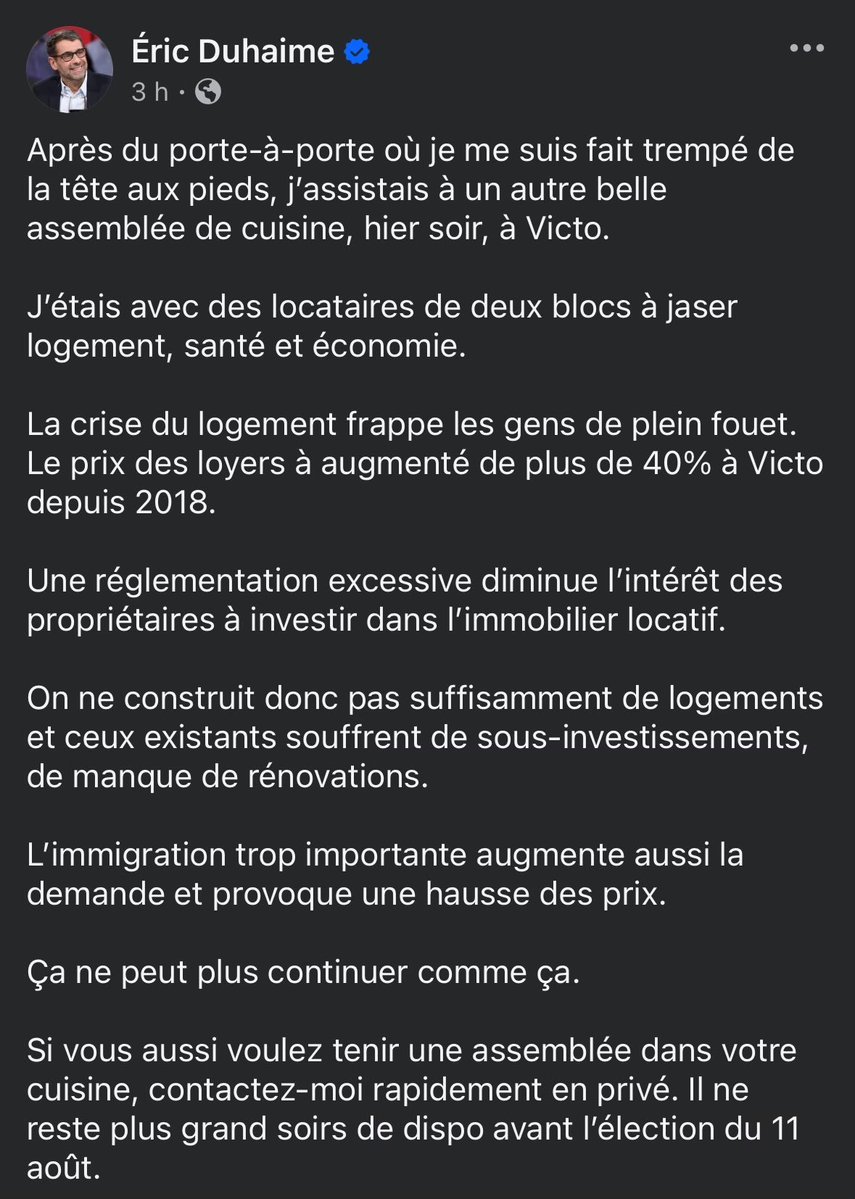 SFogaing's tweet image. Aujourd’hui, @E_Duhaime semble soudainement découvrir le lien entre l’immigration et la crise du logement au Québec — juste à temps pour l’élection partielle dans Arthabaska. Et pourtant, il a nié à maintes reprises l’existence d’un lien clair et direct entre l’immigration…