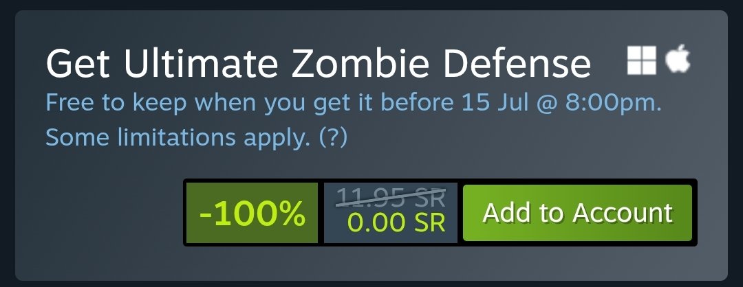 لعبة زومبيز Ultimate Zombie Defense الي تشبه زومبيز كود صارت مجانية لمدة 4 (خذها وتصير معك للابد)
store.steampowered.com/app/1035510/Ul…