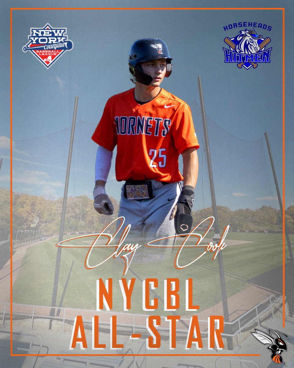 Congrats to Clay Cook on his selection to the New York Collegiate Baseball League All-Star Game with the Horseheads Hitmen. 🌟🐝

#d3baseball