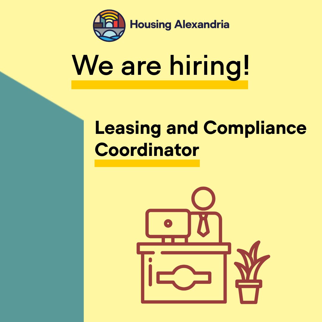 Housing Alexandria is currently hiring for a new Leasing and Compliance Coordinator! Learn more and apply by visiting our careers page on our website.
Link: housingalexandria.org/careers/