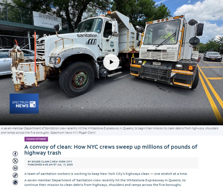 NYCSanitation's tweet image. See what it takes to clean tons of trash & debris from 1,100 miles of highways & ramps!
On @NY1: A convoy of clean: How NYC crews sweep up millions of pounds of highway trash
on.nyc.gov/44rC9Rs
