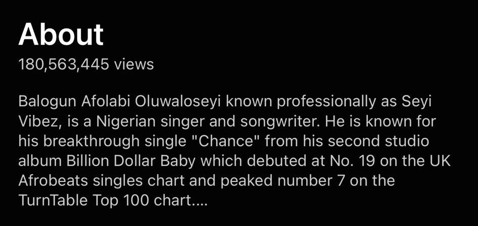 SeyiVibezStats's tweet image. .@seyi_vibez Surpasses 180 Million Total Streams on YouTube Music