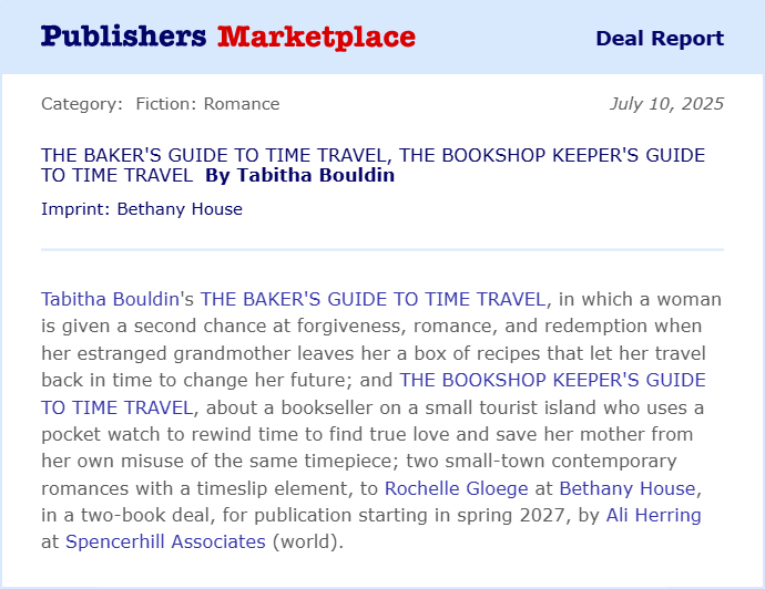 Many, many thanks to Ali and Rochelle for believing in this story! I am writing for Bethany House!!!