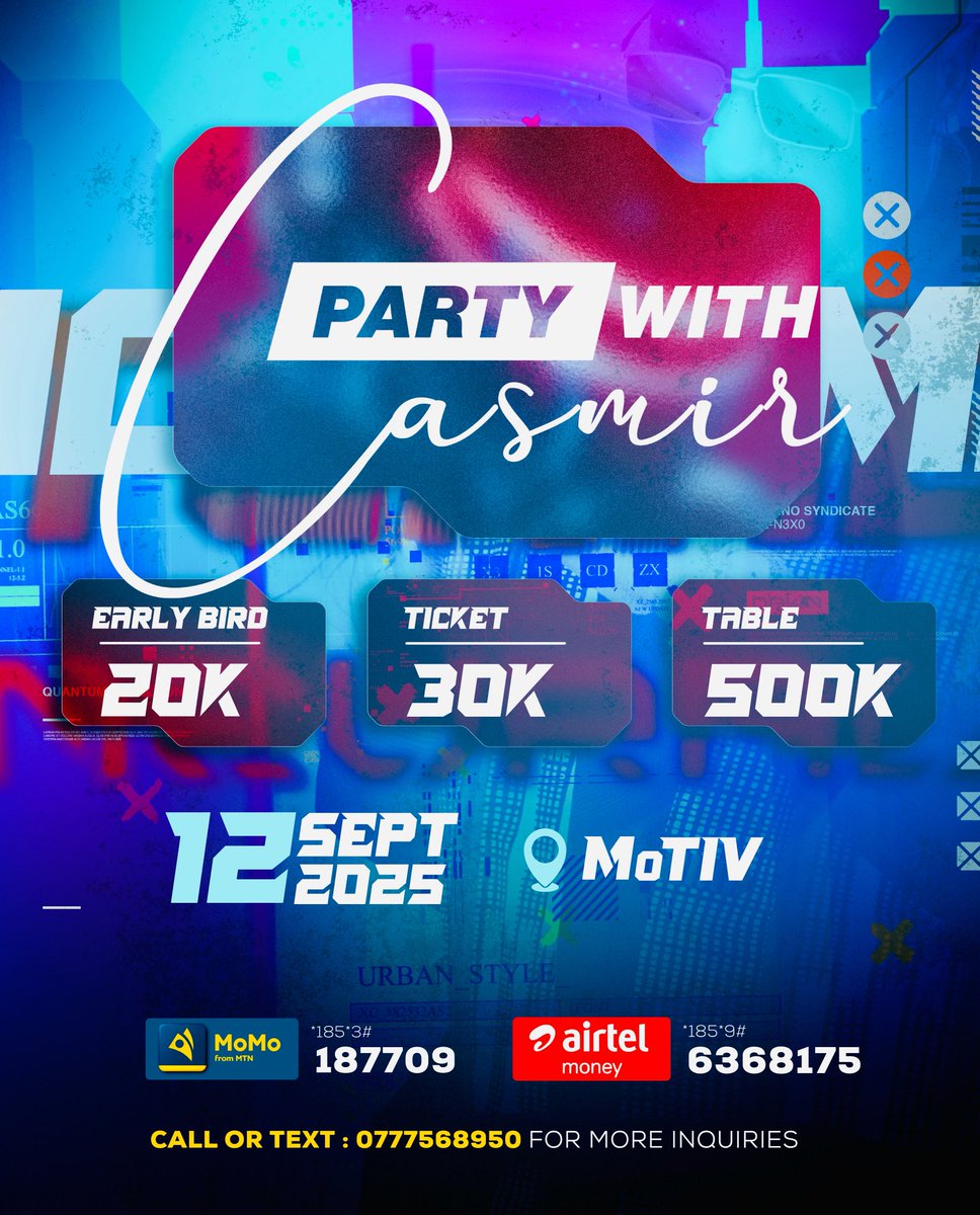 mccasmir's tweet image. Early Bird Tickets Now Available at Ugshs.20k . Click and Buy 👇🏾
nextticket.com/events/party_w…
#PartyWithCasmir 12.09.25 Live at Motiv.