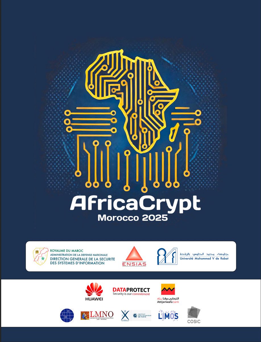 AfricaCrypt 2025 – Morocco
L’ENSIAS accueille l’un des plus grands événements africains en cryptographie et cybersécurité !

#AfricaCrypt2025 #ENSIAS #Cybersécurité #Cryptographie #InnovationAfrique