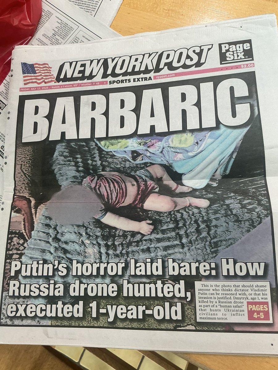 LibsofPBS's tweet image. The NY Post goes all in on war with Russia. Weird, we have all seen this pic 1,000 times from Gaza.