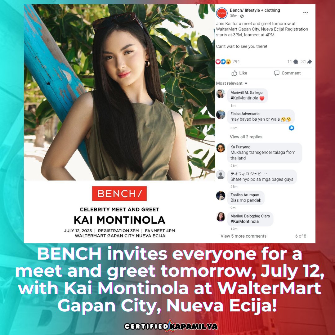 CertKap's tweet photo. @benchtm organizes a celebrity meet and greet for Kapamilya up and coming star #KaiMontinola!
🏬 = Waltermart Gapan City
🕔 = 3:00 p.m. (Registration)
Posted by: #AdminTwo https://t.co/ac1Xm1qEgD