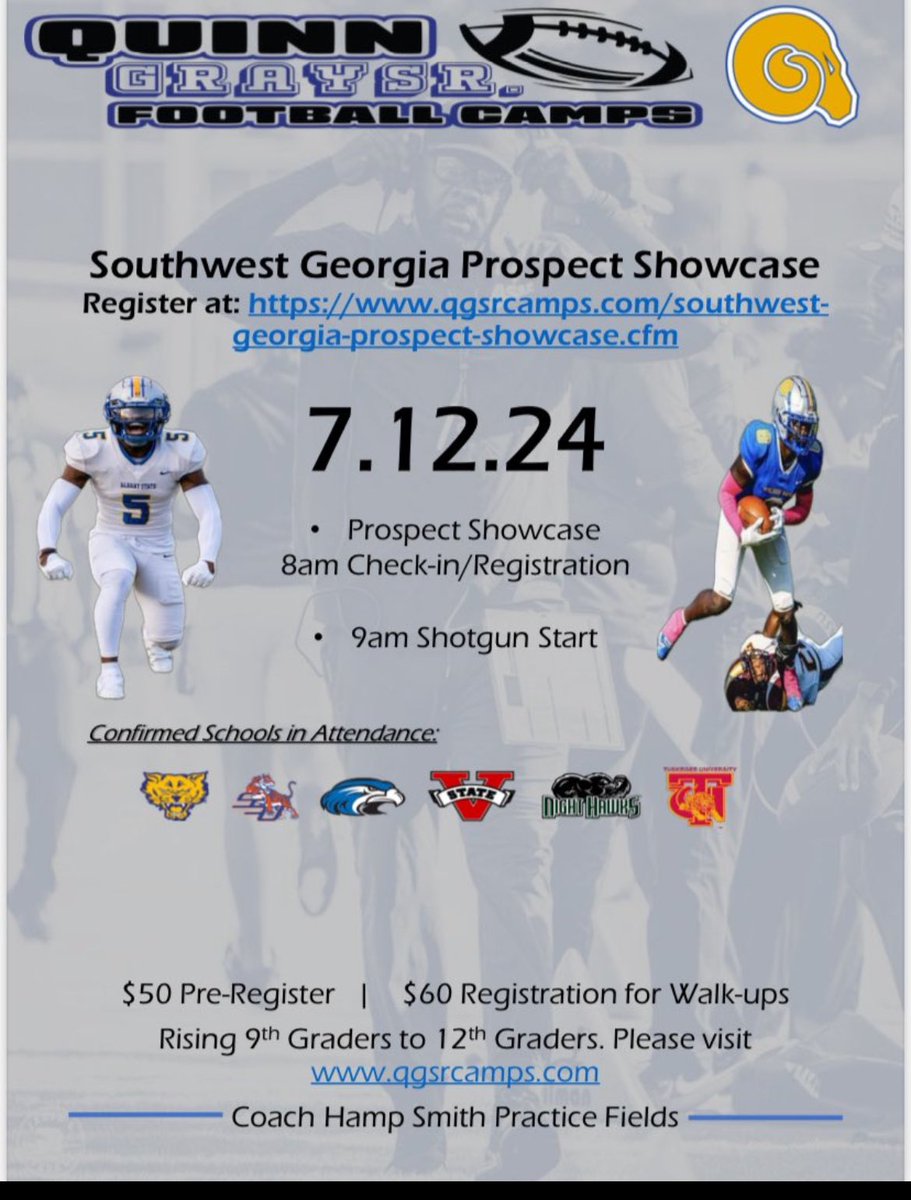 I will be competing at the Southwest Georgia Prospect Showcase today
@RivalsFriedman 
<a href="/AllenTrieu/">Allen Trieu</a> 
<a href="/Andrew_Ivins/">Andrew Ivins</a> 
<a href="/PrepRedzoneFL/">Prep Redzone Florida</a> 
<a href="/adamgorney/">Adam Gorney</a> 
<a href="/DanLaForestFB/">Dan LaForest 🏈</a> 
<a href="/NP_Florida/">Chad Jamison</a> 
<a href="/JohnGarcia_Jr/">John Garcia, Jr.</a>
