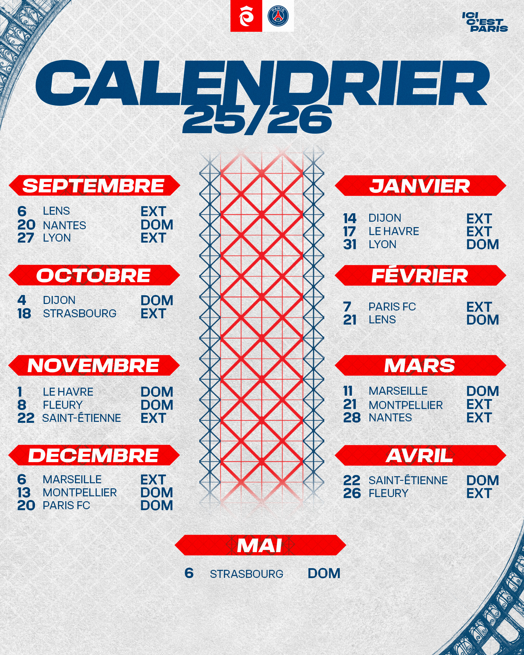 Le calendrier général du PSG en Arkéma Première Ligue 2025-2026 dévoilé