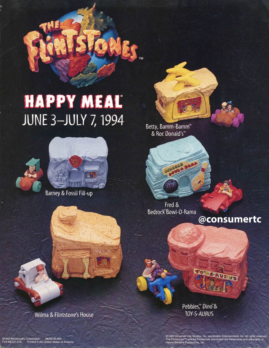 consumertc's tweet image. The mugs get all the love, but let me tell ya, the Flintstones Happy Meal with the car and companion garage was an-all timer. That "Toy-S-Aurus" is such a great touch. (1994)
