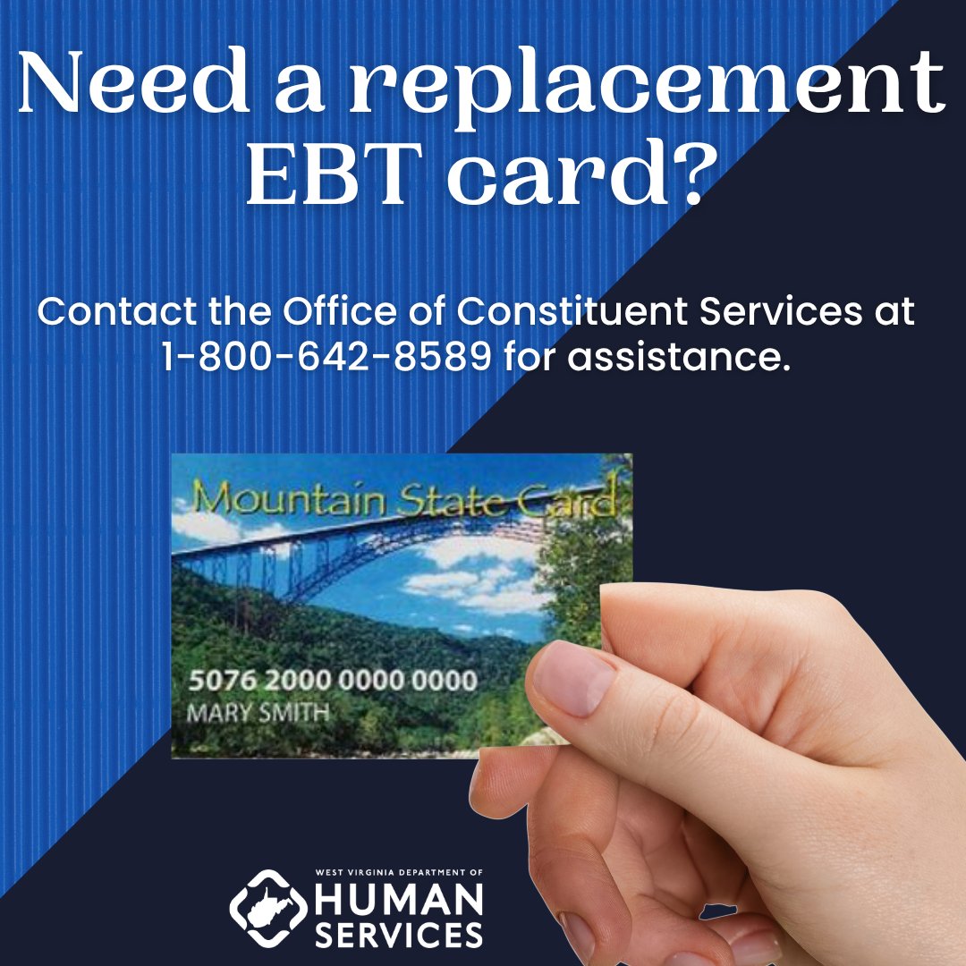 🆘 Need a replacement EBT card?
Call the Office of Constituent Service' Client Services at 1-800-642-8589 to request a new one.