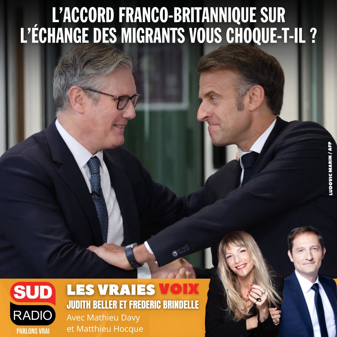 🟠#LesVraiesVoix - <a href="/BrindelleFrdric/">frédéric Brindelle</a> et <a href="/judith_beller/">Judith Beller🎗️</a>

➡️ L’accord franco-britannique sur l’échange des migrants vous choque-t-il ? / La Russie est-elle pour vous une menace immédiate ?

🗣️ Avec en Vraies Voix : Maître <a href="/matOdavy/">Mathieu Davy</a> - avocat en droit de la presse et de la propriété