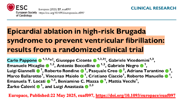 drraviele's tweet image. 📌 High-risk #BrugadaSyndrome random. trial
👉 Epicardial #ablation + ICD assoc. w/ ⬇️ in VF recurrence compared w/ #ICD alone
#EPeeps #suddendeath #ECG #CardioTwitter #MedTwitter @DrRoderickTung @Dr_Santangeli @DoctorPhillEP @drluissaenz @ftrae @SeguraCardio @LluisMont2 @Hragy