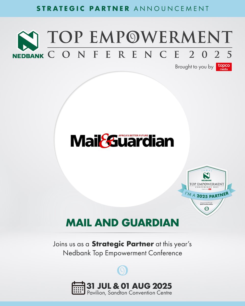 TopEmpowerment (@topempowerment) on Twitter photo True empowerment demands accountability and fearless journalism.
<a href="/mailandguardian/">Mail & Guardian</a> stands at the forefront of South Africa’s #transformation.
Be part of the dialogue at the #NedbankTopEmpowerment Conference 2025.
✍️ Be in the room: hubs.la/Q03wCMzM0
#MediaForChange True empowerment demands accountability and fearless journalism.
<a href="/mailandguardian/">Mail & Guardian</a> stands at the forefront of South Africa’s #transformation.
Be part of the dialogue at the #NedbankTopEmpowerment Conference 2025.
✍️ Be in the room: hubs.la/Q03wCMzM0
#MediaForChange