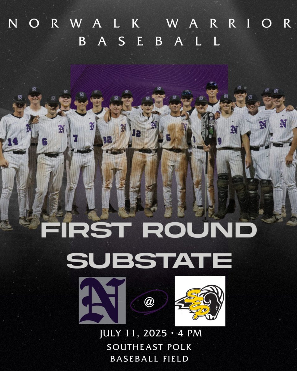 4A 1st Round Substate Baseball
Norwalk @ Southeast Polk
4 PM

Tickets: iahsaa.org/tickets/