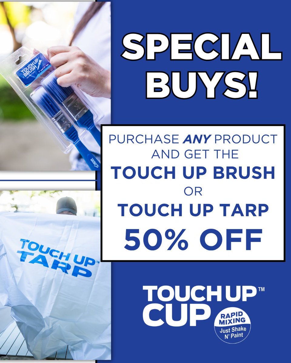 Snag a deal while it lasts. When you purchase any Touch Up Cup product, get the Touch Up Brush or Touch Up Tarp for 50% off. Stock up and save on the tools that keep your projects clean, easy, and stress-free.

Get your Touch Up Cup today!
touchupcup.com